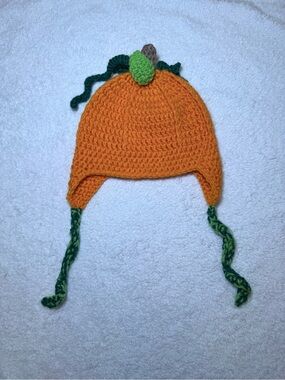 Crochet Pumpkin Earflap Hat with Twisted Vine Ties